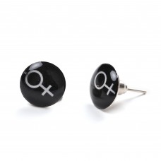 Female Venus Symbol Stainless Steel Black Unisex Stud Earrings