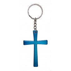 Christan Cross Light Blue Metal Keyring