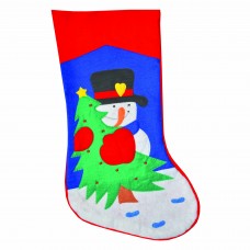 Christmas Tree Santa Bear Traditional Xmas Red Felt Stocking Sack (Pack of 1)